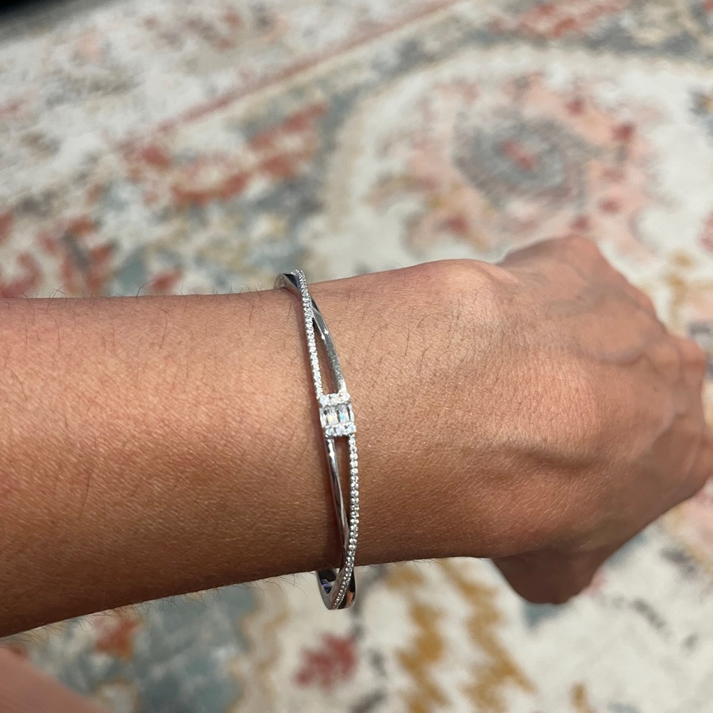 Silver Bangle Bracelet with Crystal Accent
